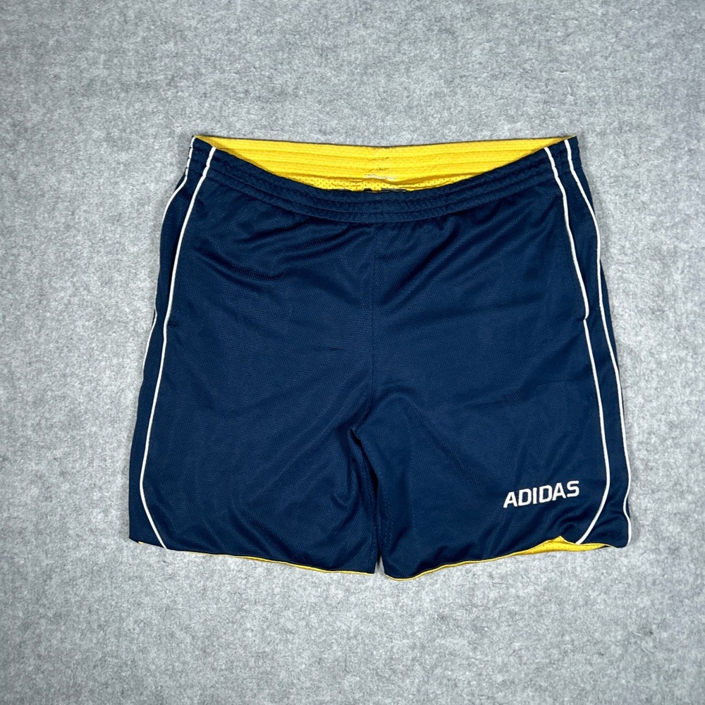Adidas Shorts Mens medium Blue Yellow Reversible Mesh Athletic Gym Basketball